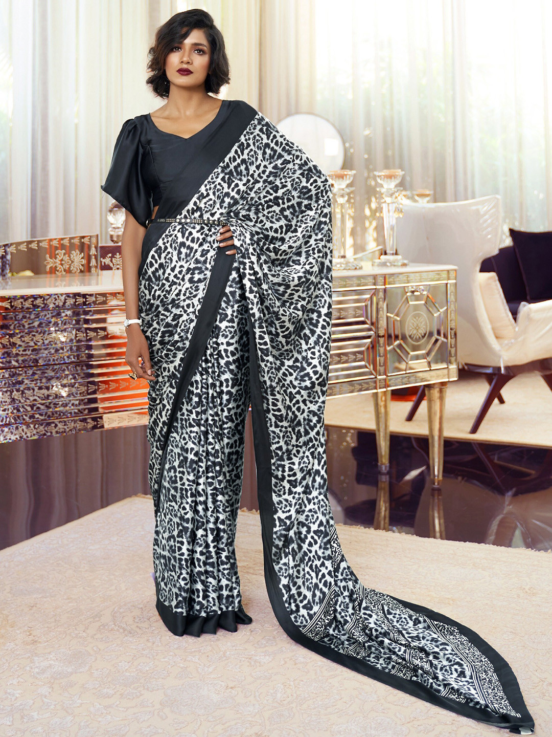 Anouk Rustic Abstract Printed Pure Crepe Saree
