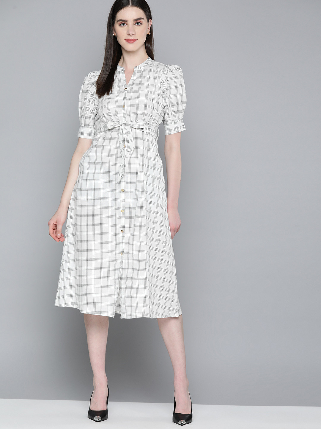 ハーリップトゥ　Lady Checkered Belted Midi Dress Lady Checkered Belted Midi Dress