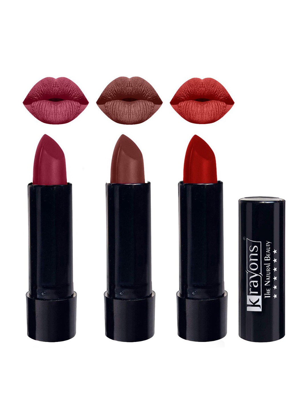 krayons Set Of 3 The Natural Beauty Matte Lipstick - Shocking Pink,Brick Tone,Centre Stage