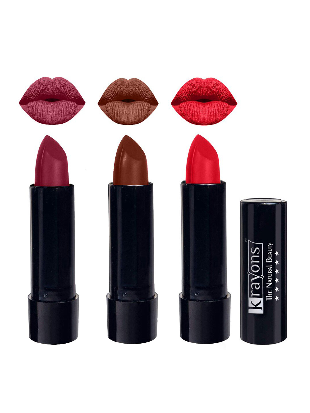 krayons Set Of 3 The Natural Beauty Lipstick -Shocking Pink, ChocolateMocha, OrangeCrush