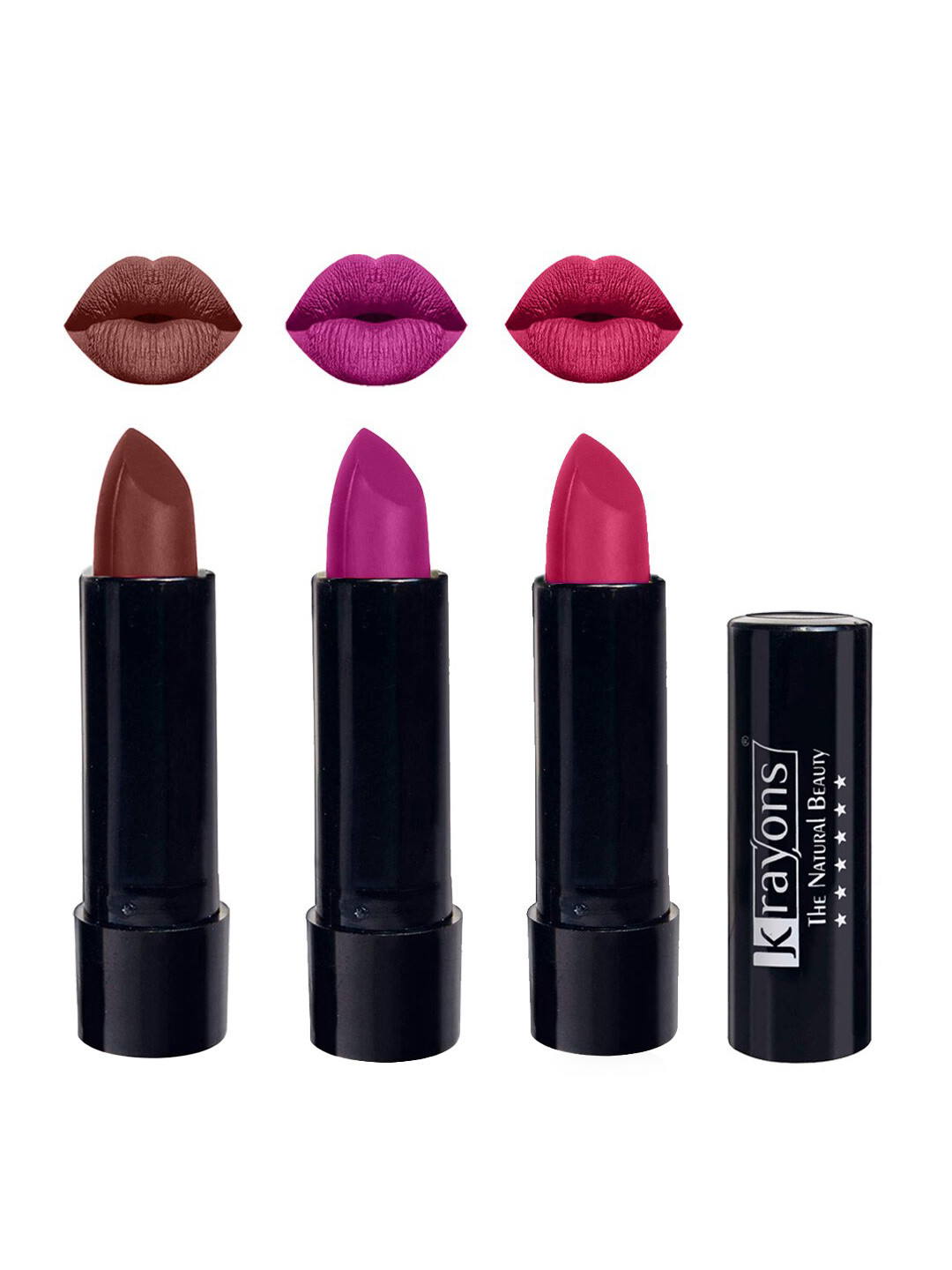 krayons Set Of 3 The Natural Beauty Matte Lipsticks - Brick Tone, French Rose, Angel Pink