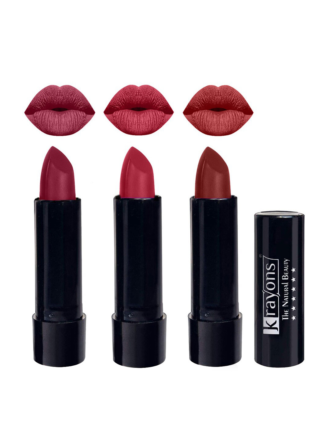 krayons Set Of 3 The Natural Beauty Matte Lipstick-ShockingPink, OrangeTango, CherryMaroon