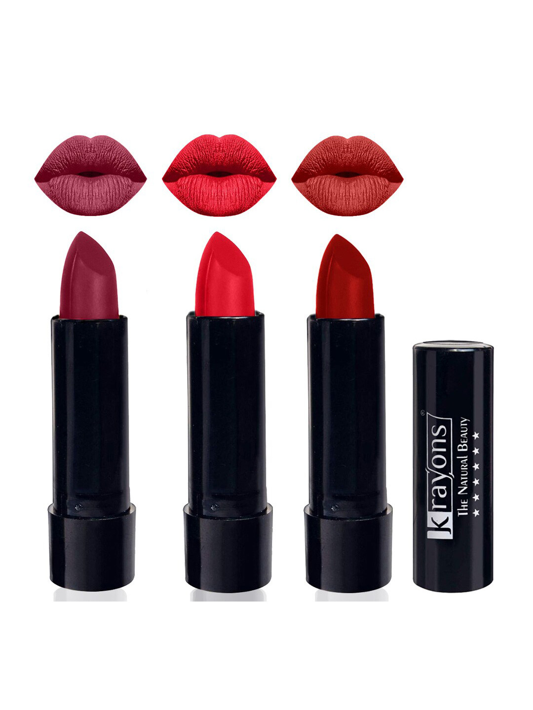 krayons Set Of 3 The Natural Beauty Matte Lipstick -ShockingPink, OrangeCrush, CentreStage