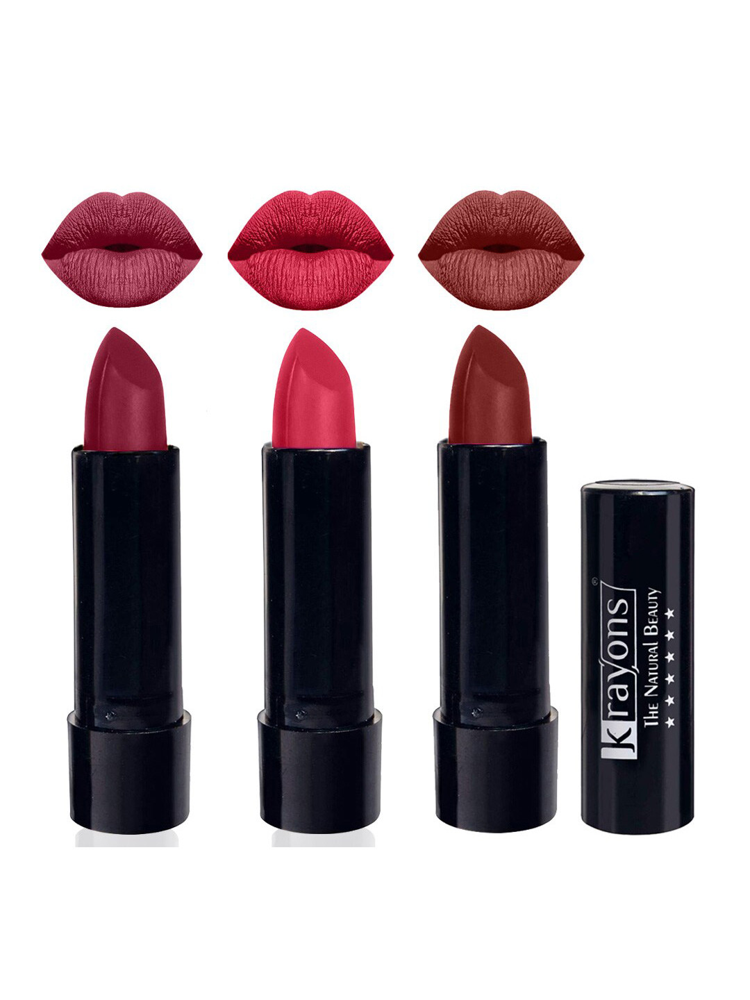 krayons Set Of 3 The Natural Beauty Matte Lipstick -ShockingPink, FirstCrush, CherryMaroon
