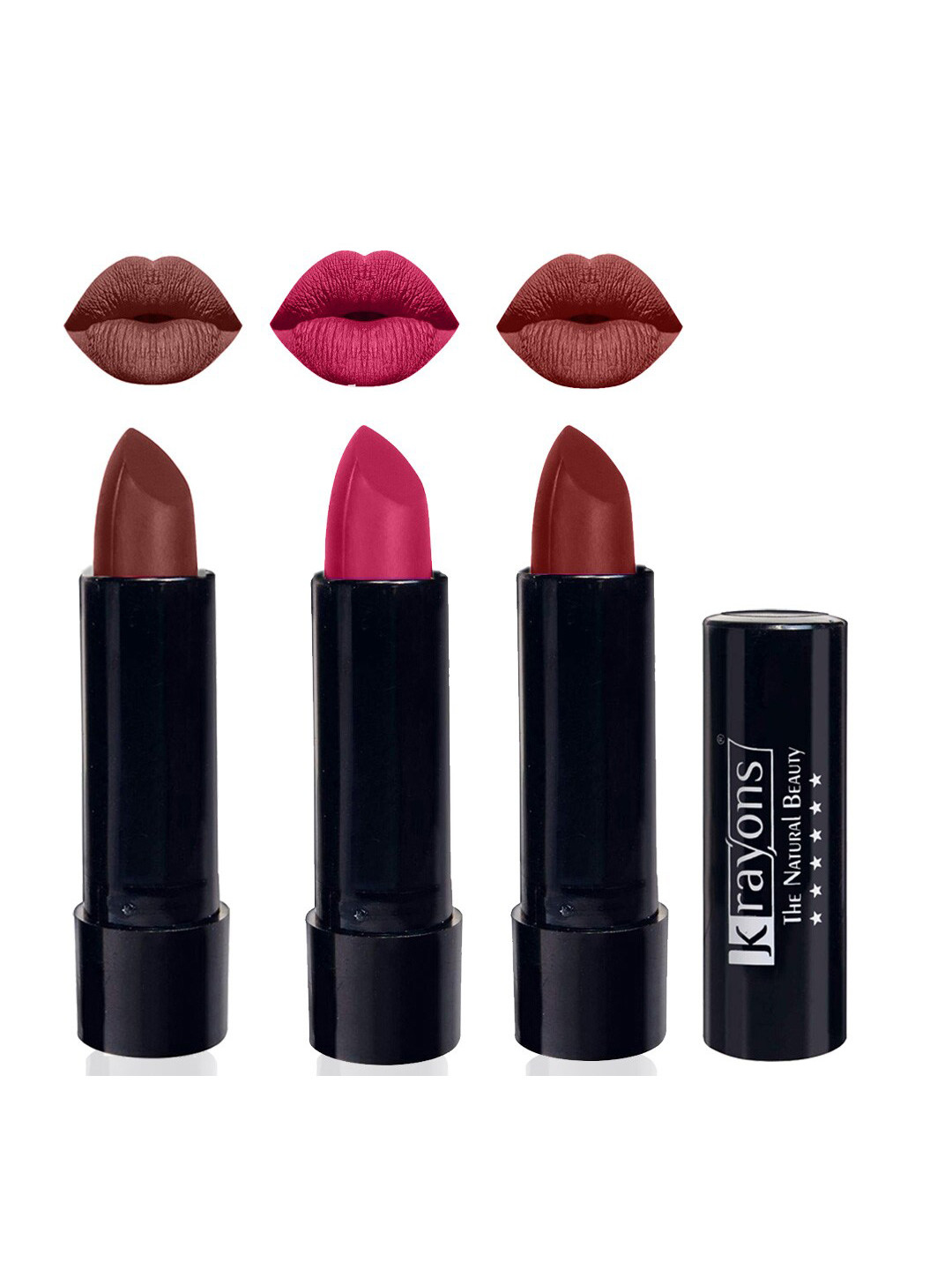 krayons Set Of 3 The Natural Beauty Matte Lipstick - Brick Tone, Angel Pink, Cherry Maroon