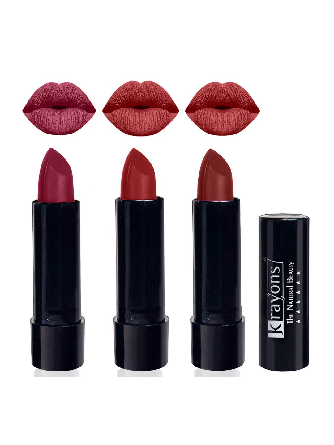 krayons Set Of 3 The Natural Beauty Matte Lipstick - ShockingPink, CherryMaroon, SignalRed