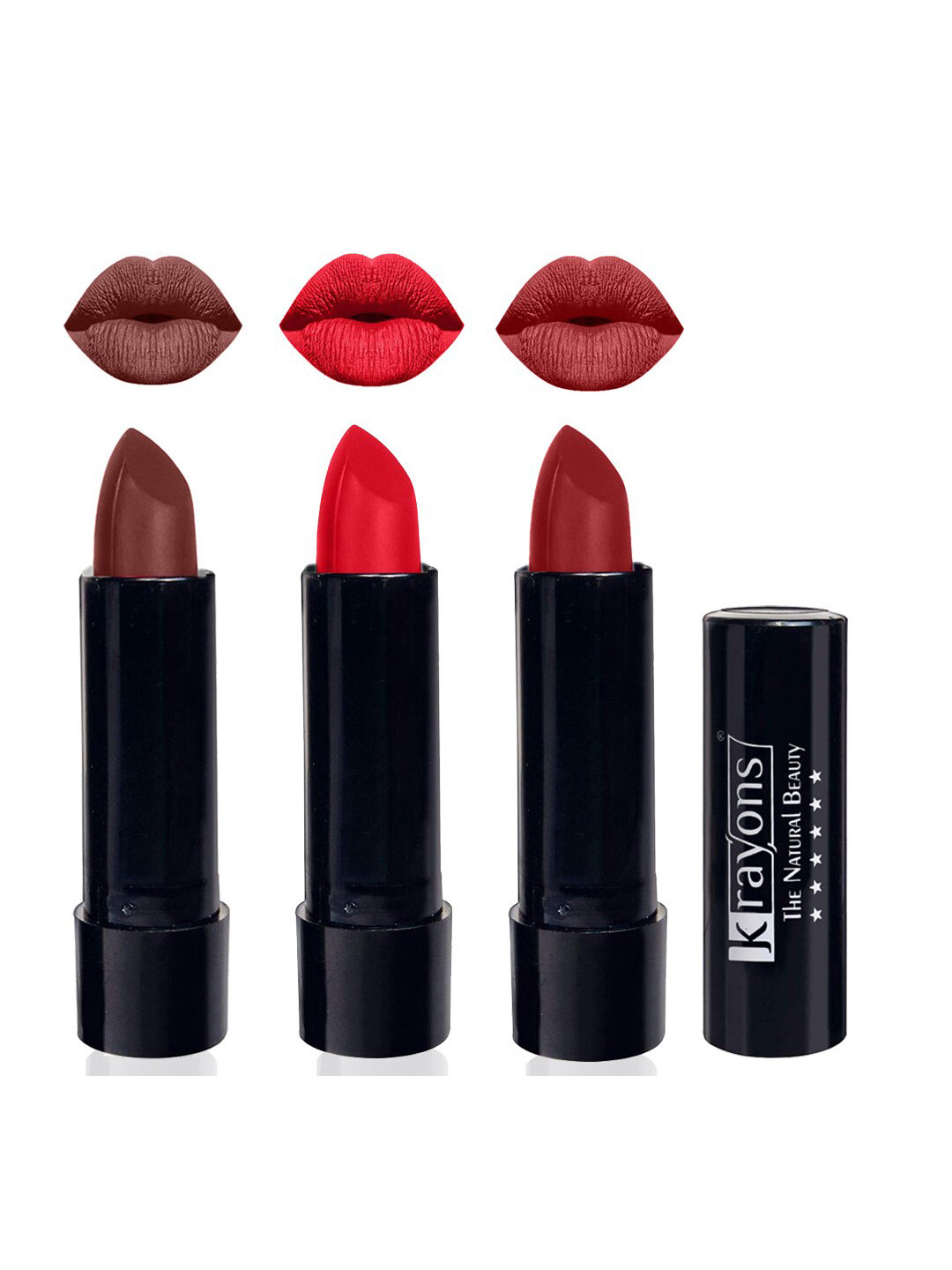 krayons Set Of 3 The Natural Beauty Matte Lipsticks - Brick Tone, Orange Crush, Signal Red