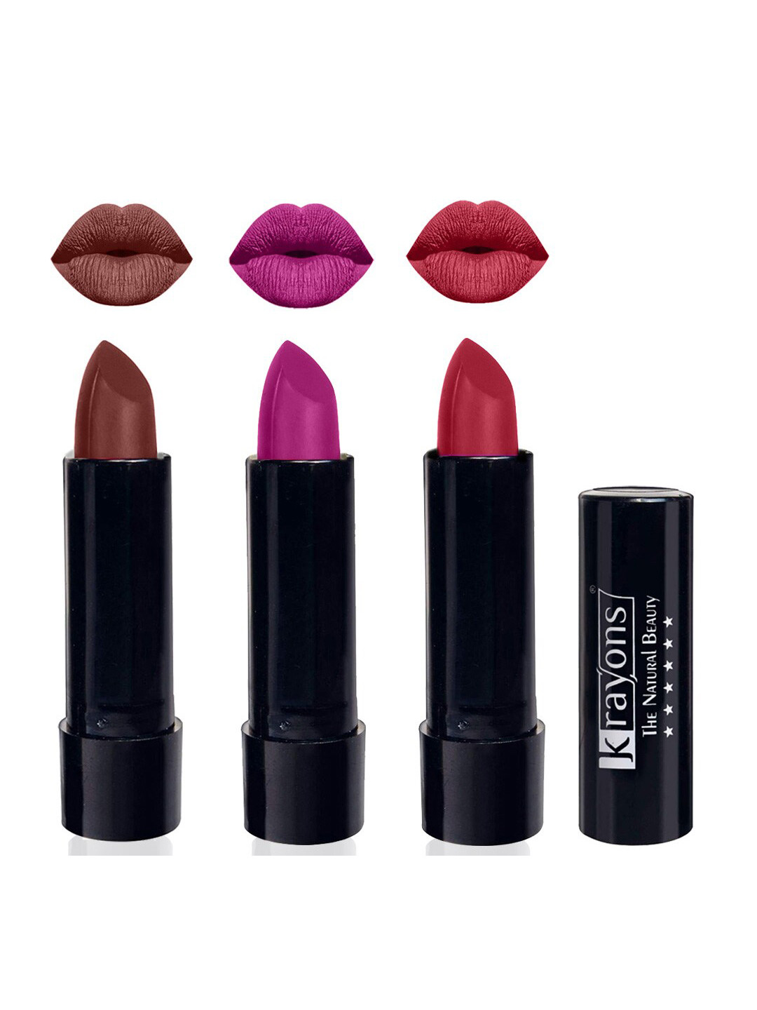 krayons Set Of 3 The Natural Beauty Matte Lipstick - Brick Tone, French Rose, Orange Tango