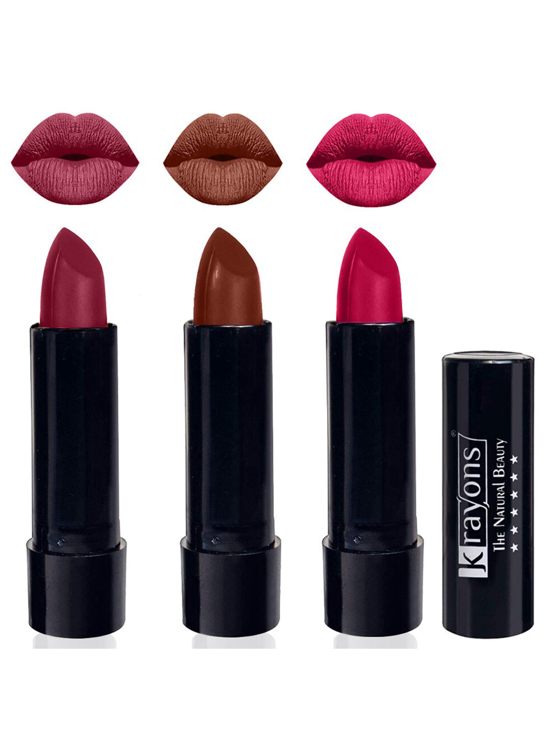 krayons Set Of 3 The Natural Beauty Matte Lipstick-Shocking Pink,Chocolate Mocha,Pink Lips