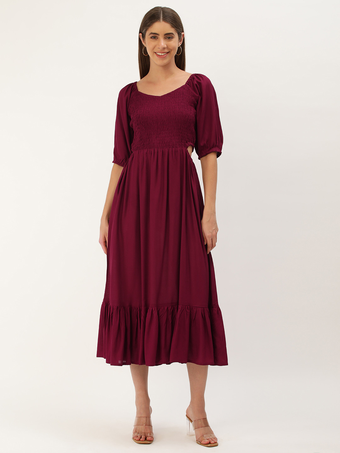 IQRAAR Cut-Outs Tiered Midi Dress