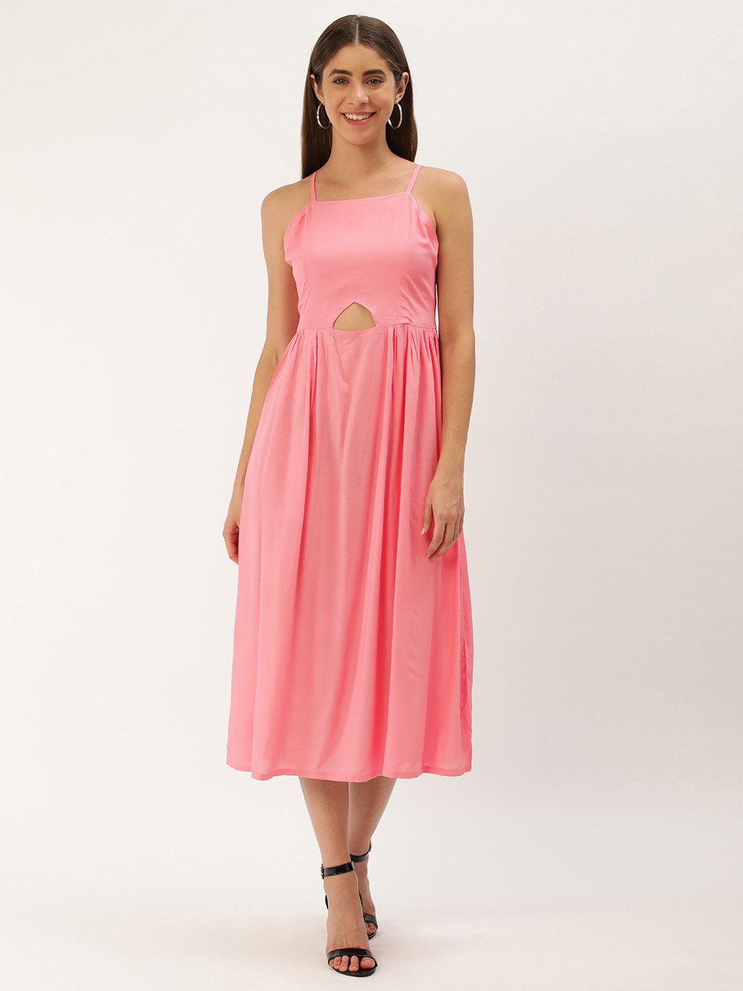 IQRAAR Cut-Outs Fit & Flare Midi Dress