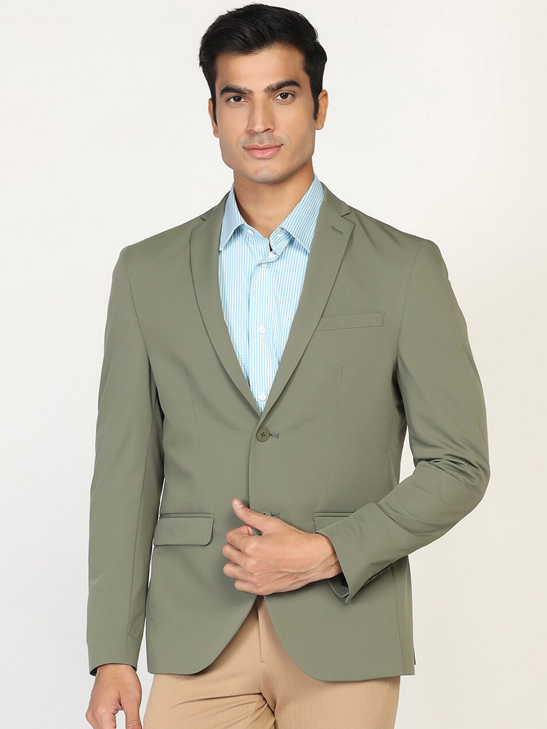 Blackberrys Men Formal Green Solid TechPro Blazer