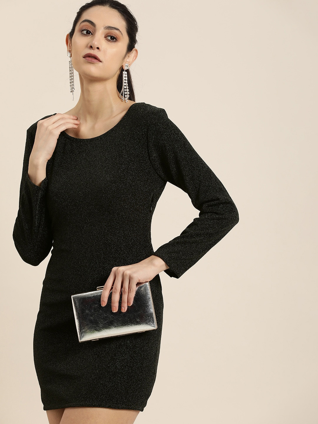 Moda Rapido Round Neck Shimmer Bodycon Mini Dress