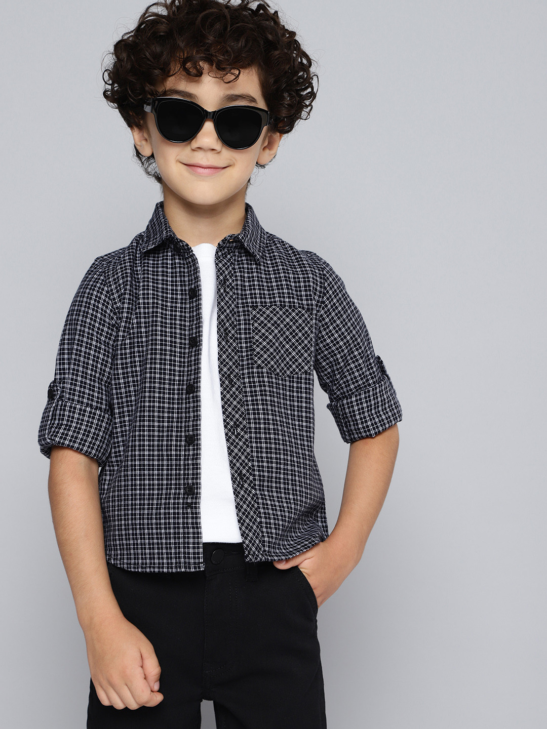 HERE&NOW Boys Micro Checked Opaque Casual Shirt