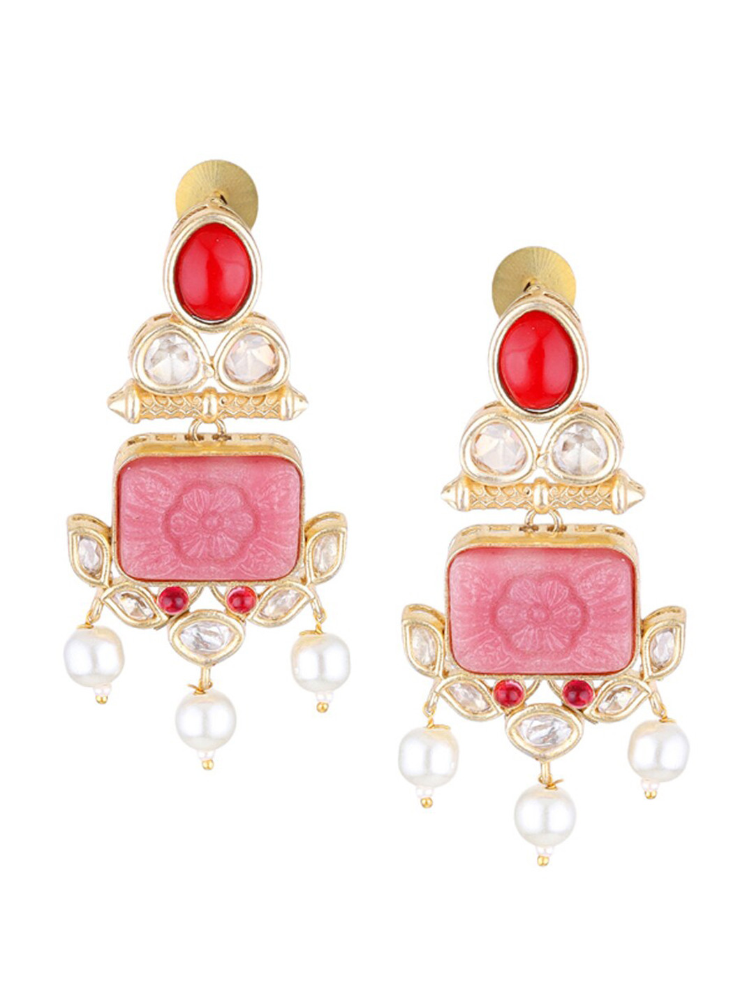 Runjhun Pink Gold Plated Drop Earrings