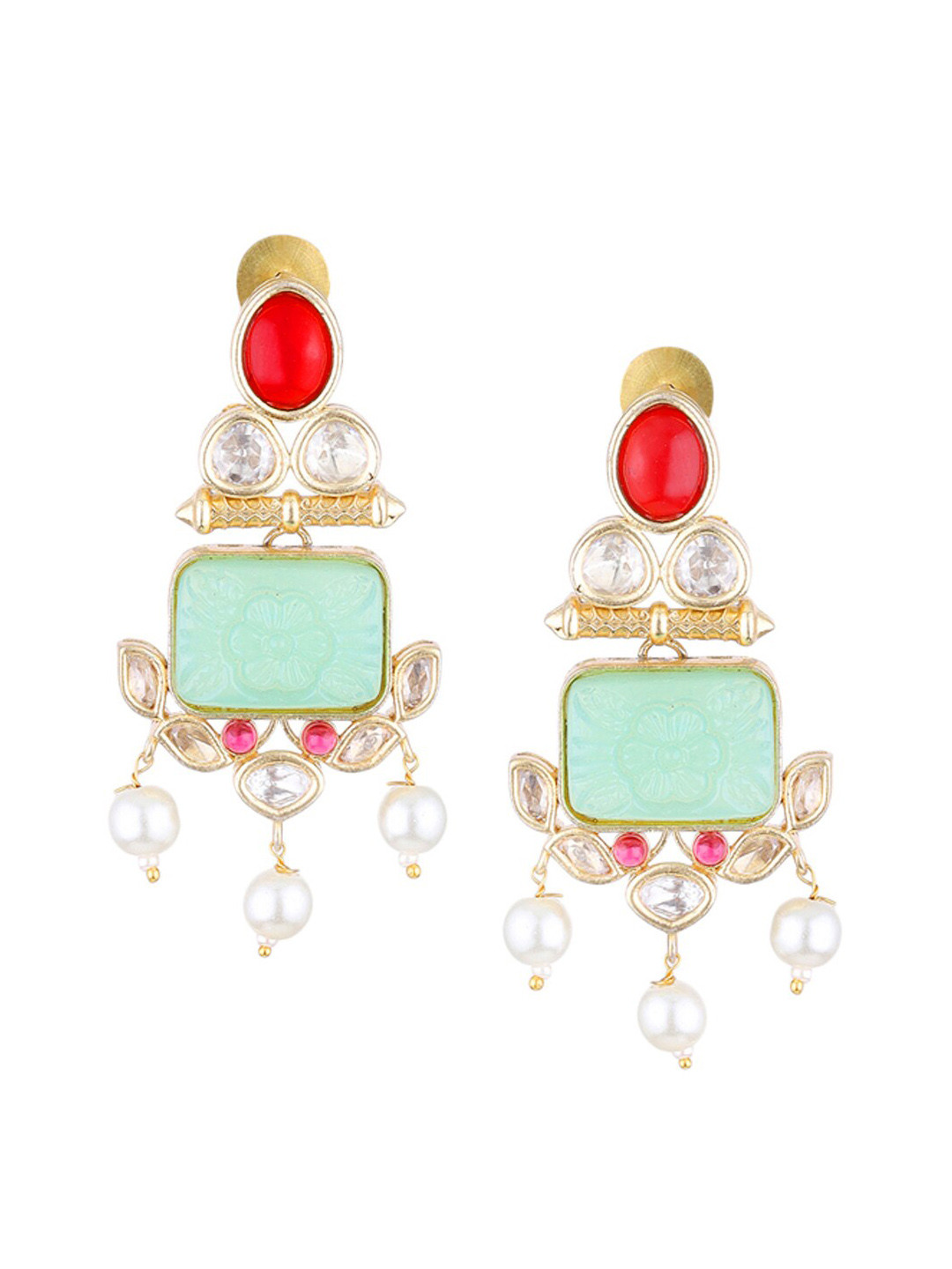 Runjhun Green Gold Plated Drop Earrings