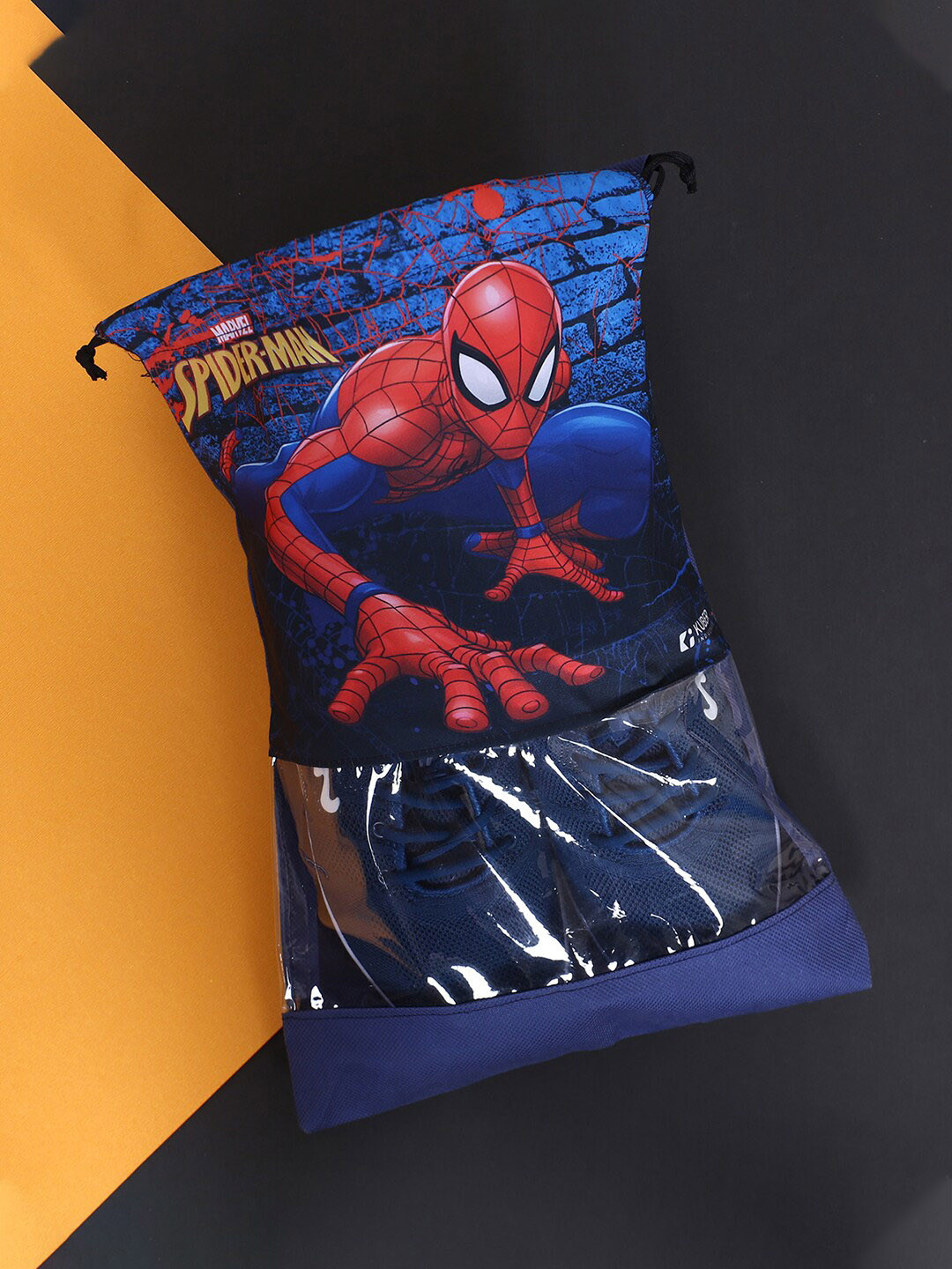 Kuber Industries Navy Blue Pack of 12 Marvel Spider Man Printed Dust Proof Shoe Bags