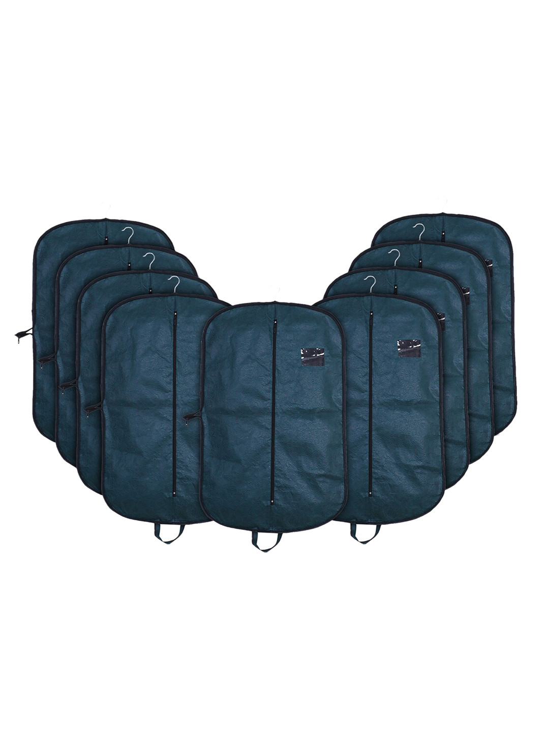 Kuber Industries Set Of 9 Green Embossed Non Woven Foldable & Hanging Suit Covers