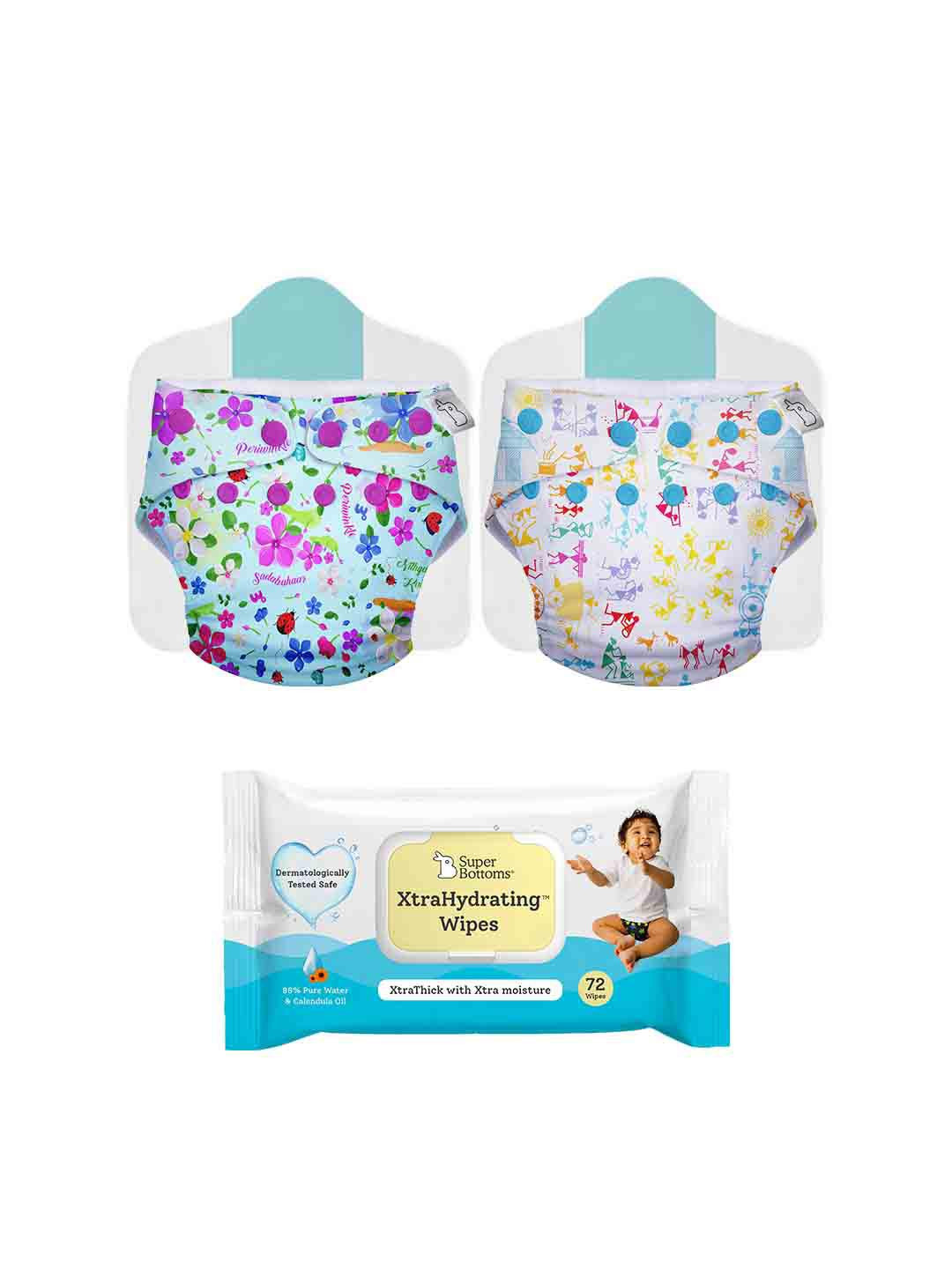 SuperBottoms Infant Set Of 2 SuperDryFeel Diapers & XtraHydrating Wipes
