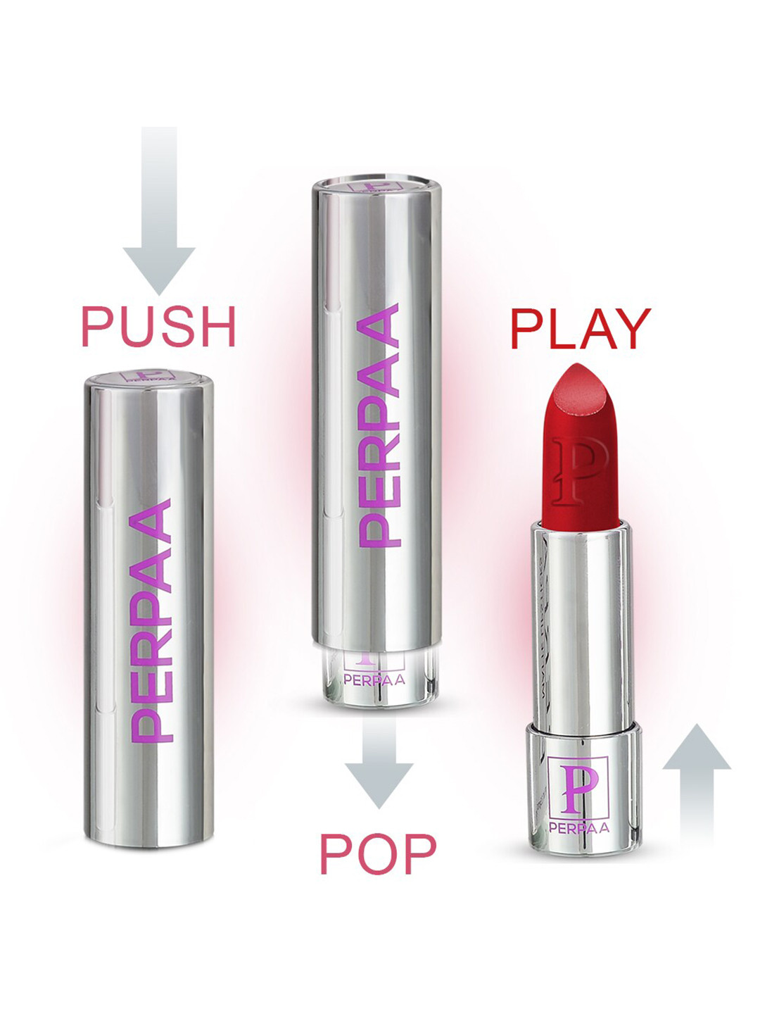 PERPAA Set of 3 Push Pop & Play Long-Lasting Moisturising Creamy Matte Lipsticks 3.5 g Each -Orange 193 - Red 196 - Innocent Nude 306