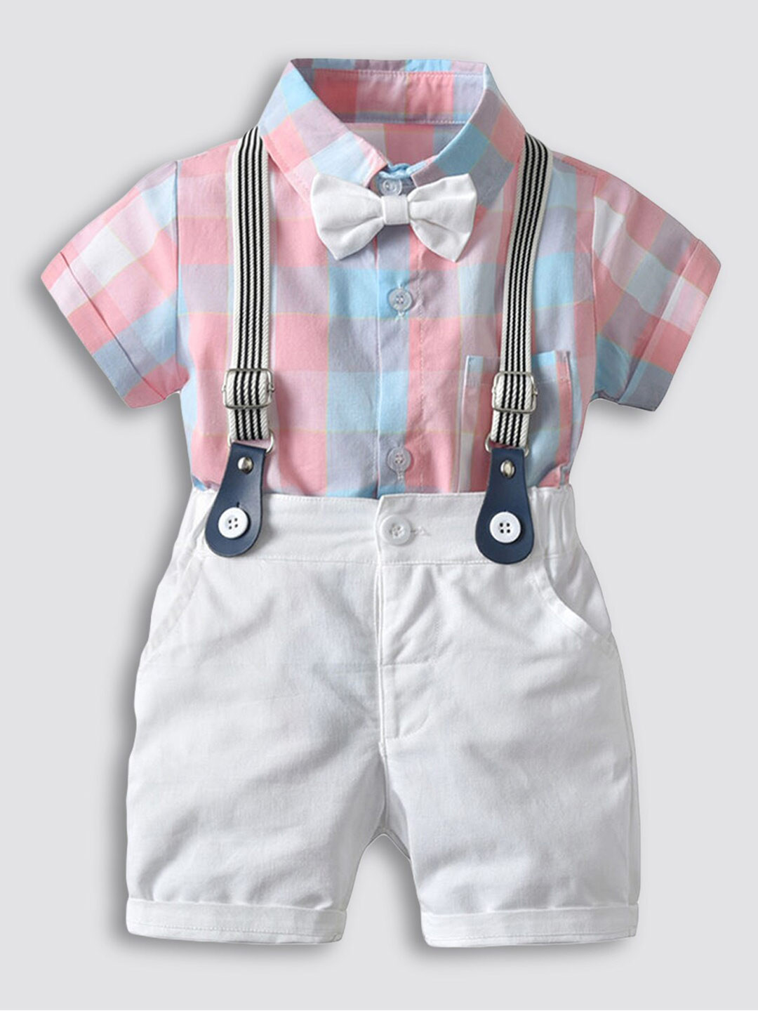 Hopscotch Boys Checked Shirt & Shorts With Suspender