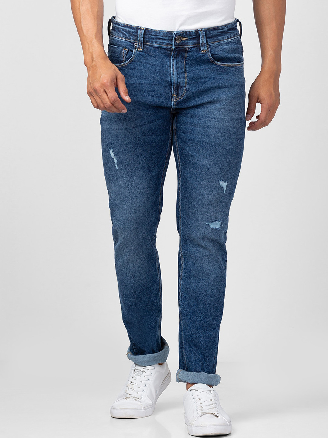 SPYKAR Men Relaxed Fit Low Distress Light Fade Cotton Jeans
