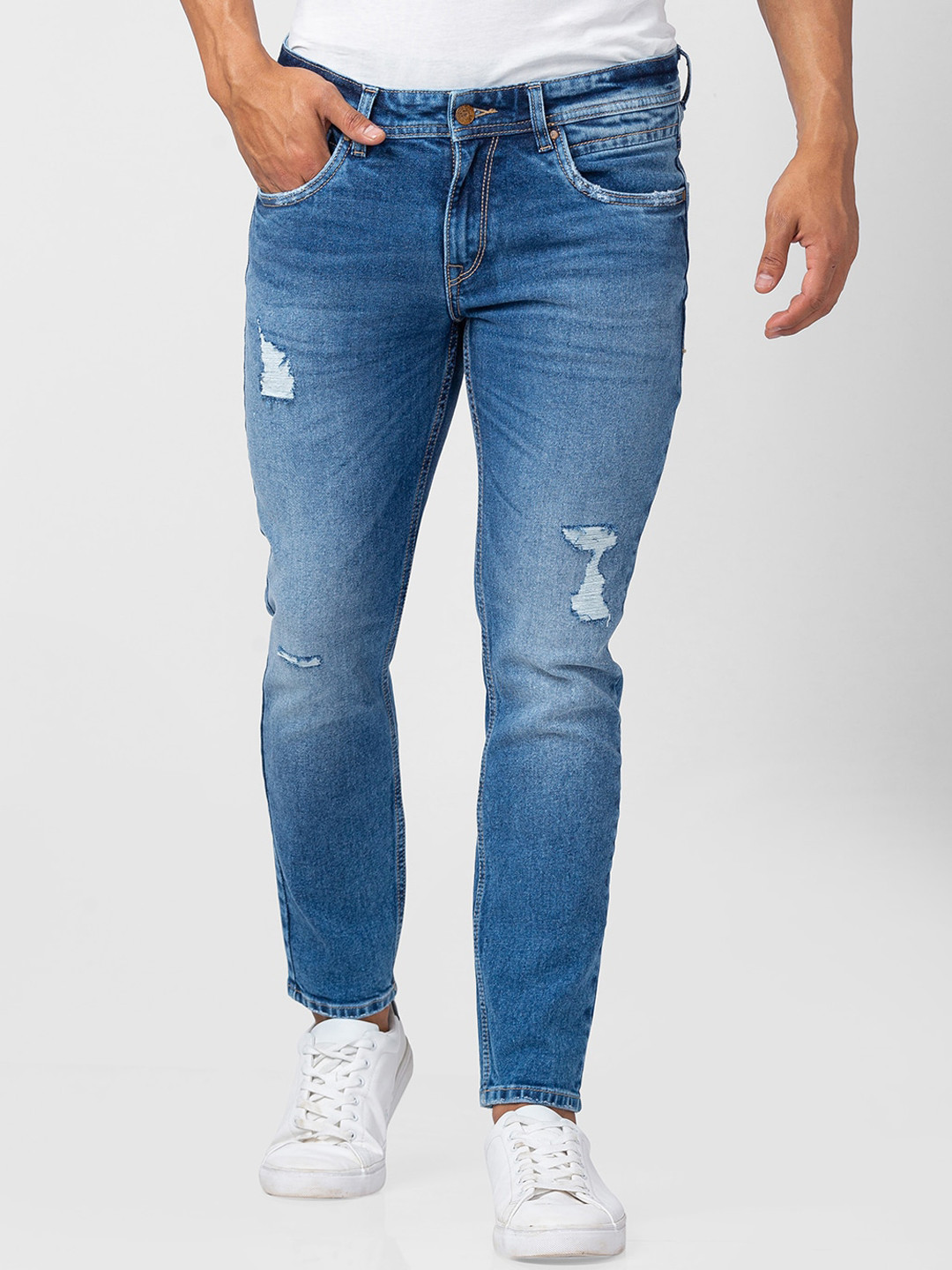 SPYKAR Men Kano Slim Fit Mildly Distressed Heavy Fade Cotton Jeans