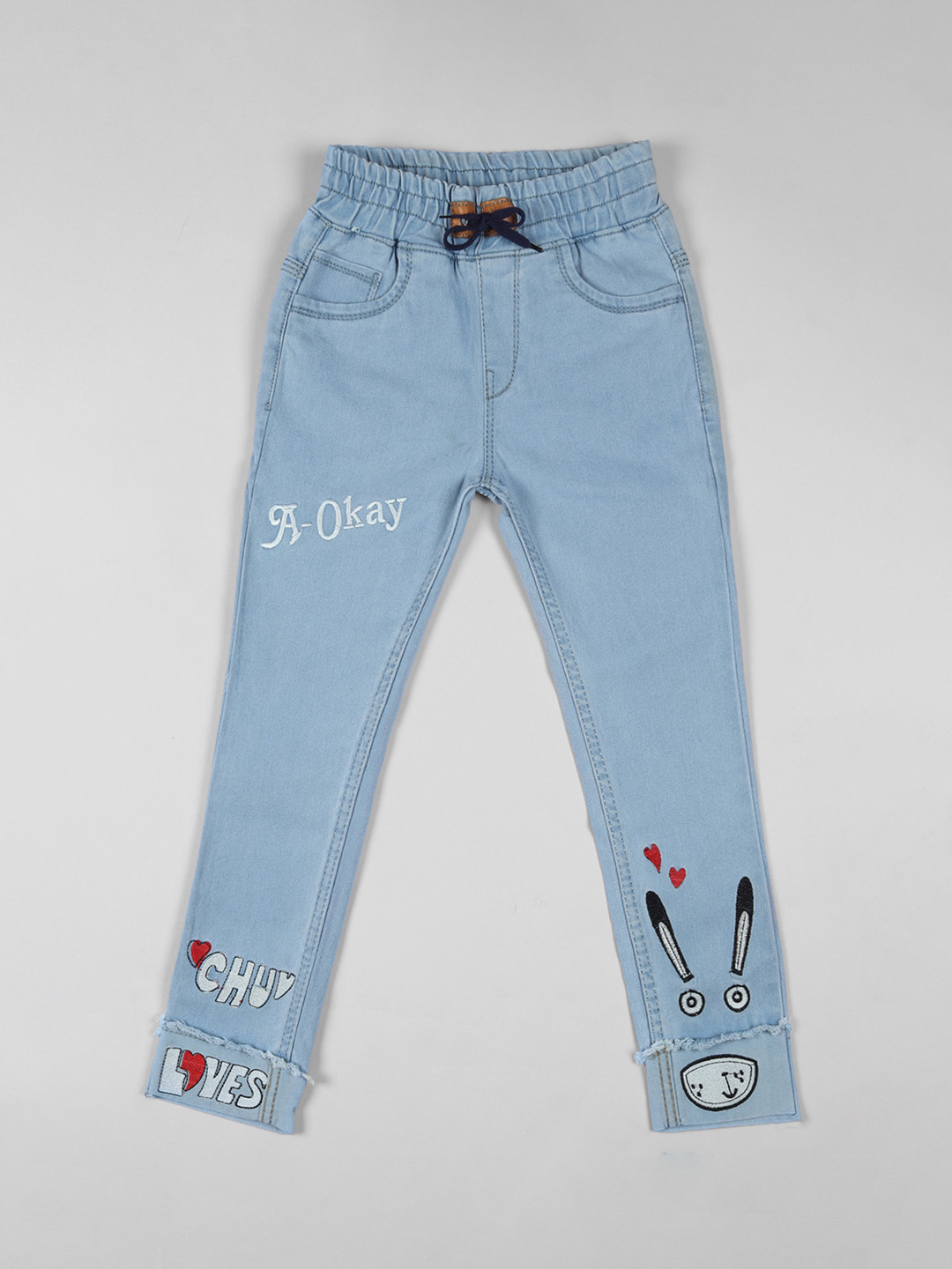 A-Okay Girls Cotton Slim Fit High-Rise Cuffed Hem Jeans