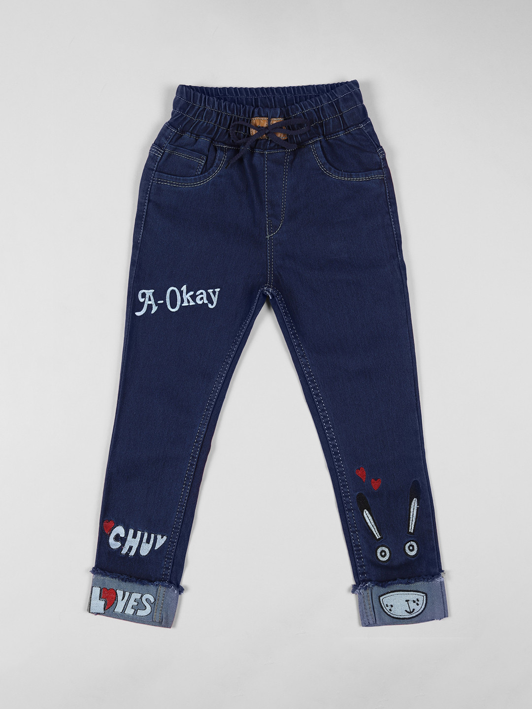 A-Okay Boys Cotton Slim Fit High-Rise Cuffed Hem Jeans