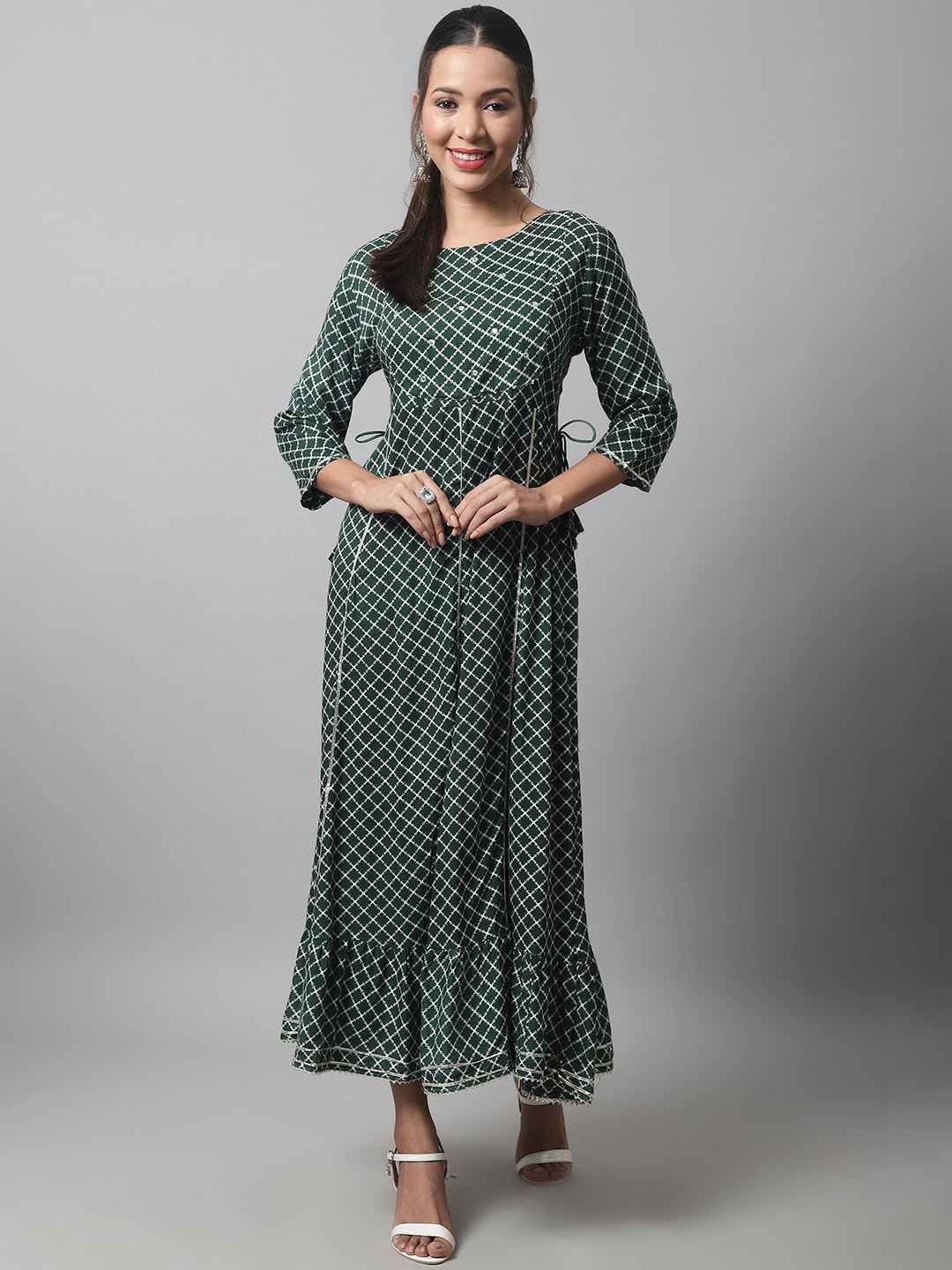KALINI Geometric Checked Anarkali Kurta