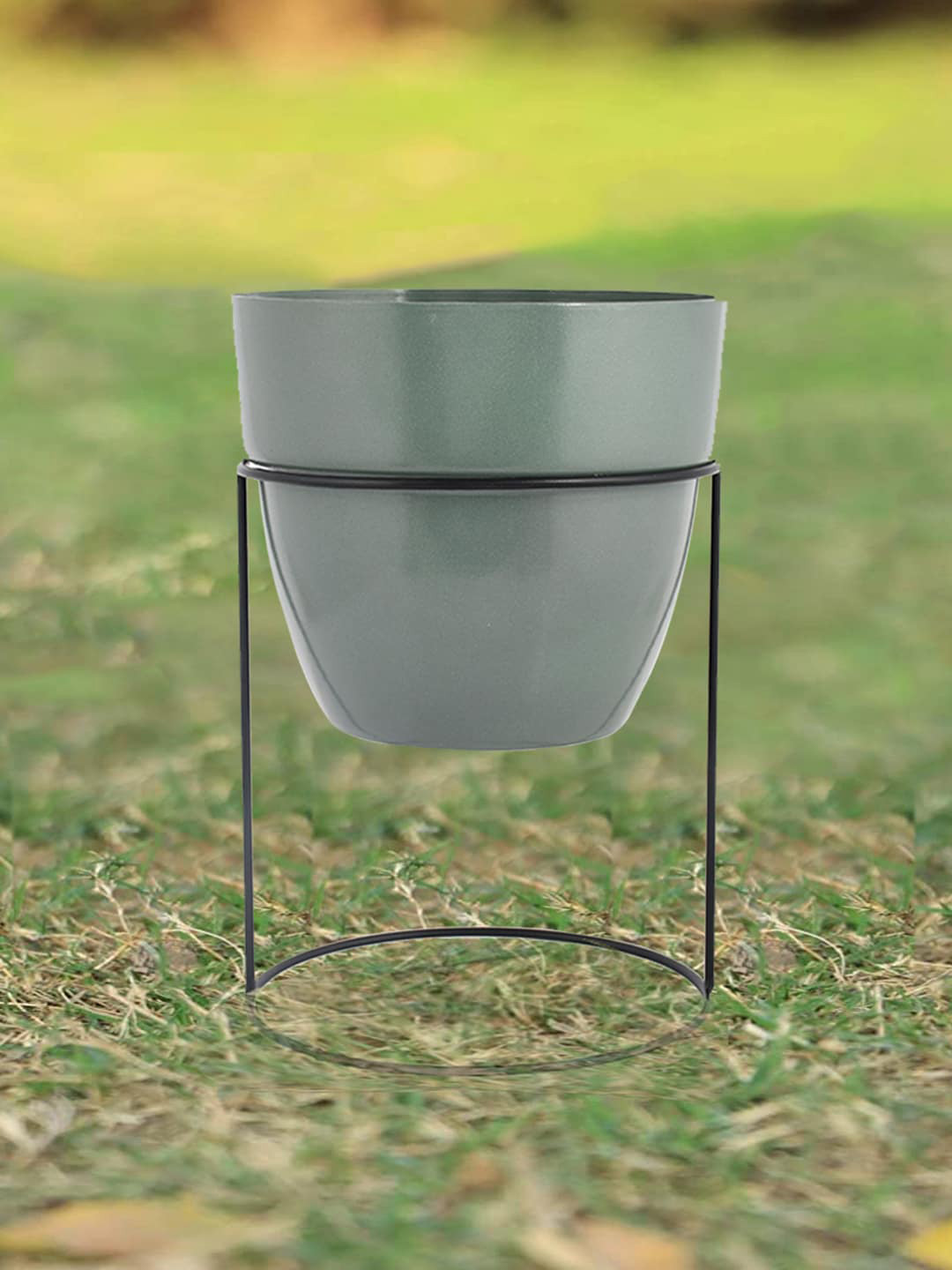 Kuber Industries Green & Black 2 Pieces Planter With Metal Stand