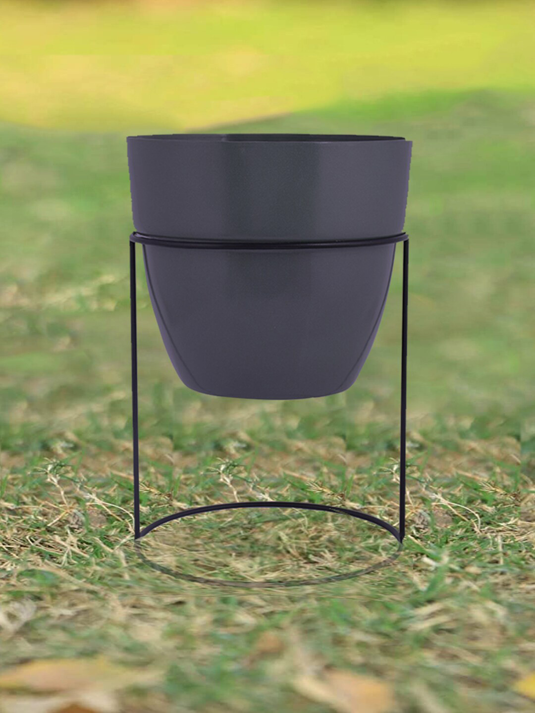Kuber Industries Grey 2 Pieces Planters with Metal Stand