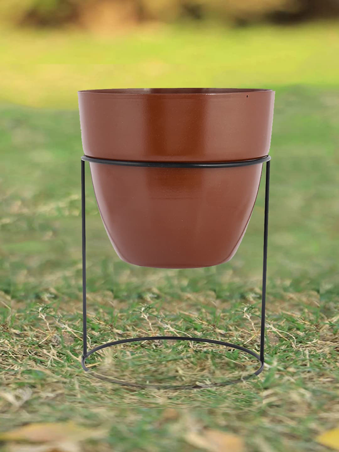 Kuber Industries Pack Of 2 Green & Brown Set Of 2 Metal Planter With Stand