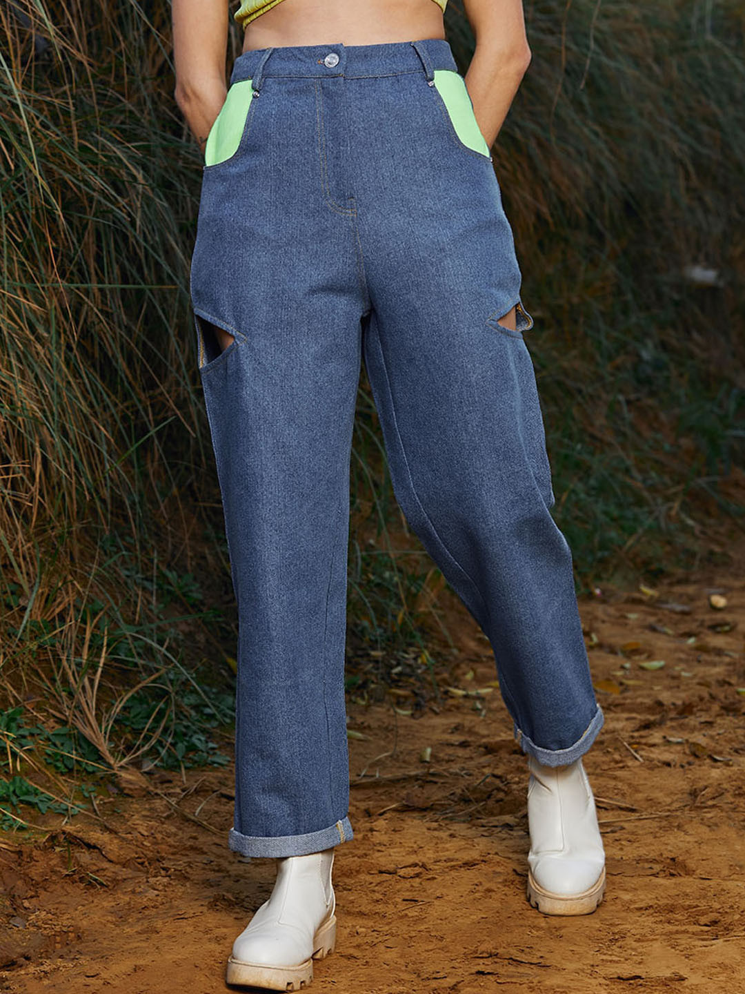 Athena Women Side Cut-Out Denim Trouser
