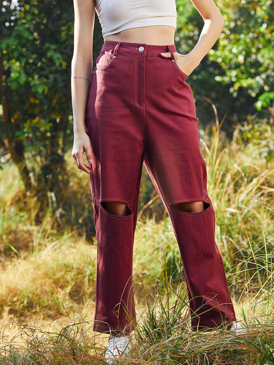 Athena Women Knee Cut-Out Denim Trouser