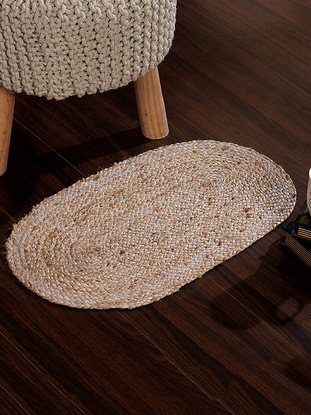 SASHAA WORLD Tan Braided Oval Jute Floor Mat