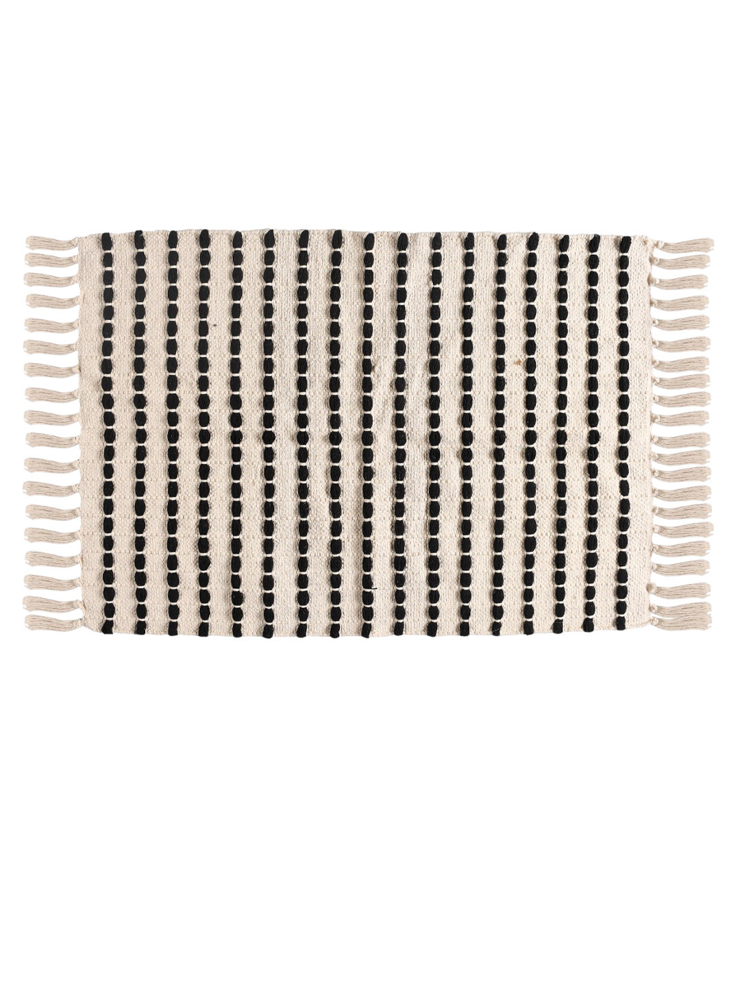 SASHAA WORLD White & Black Striped and Textured Cotton Floor Mat