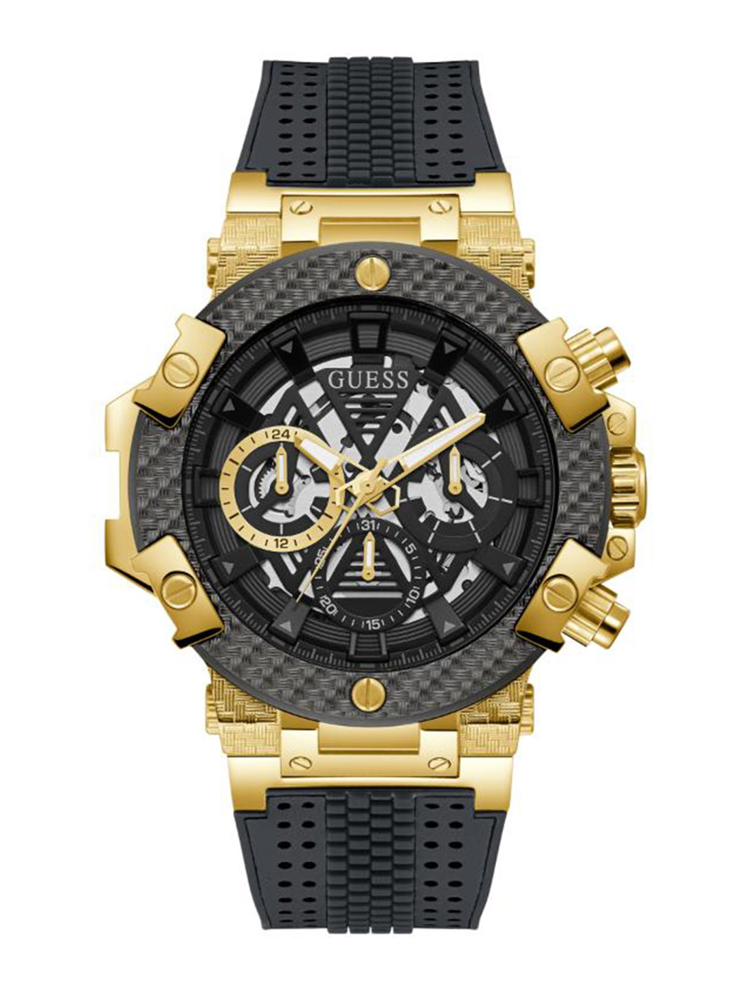 GUESS Men Leather Textured Straps Analogue Watch- GW0486G2