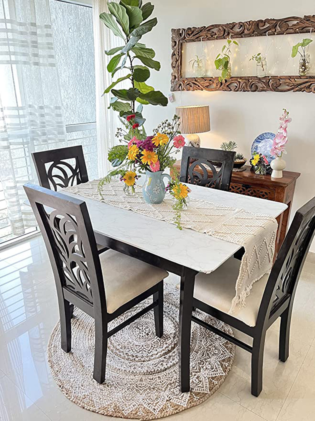 SASHAA WORLD Cream Self-Design Pure Cotton Rectangular Table Runner