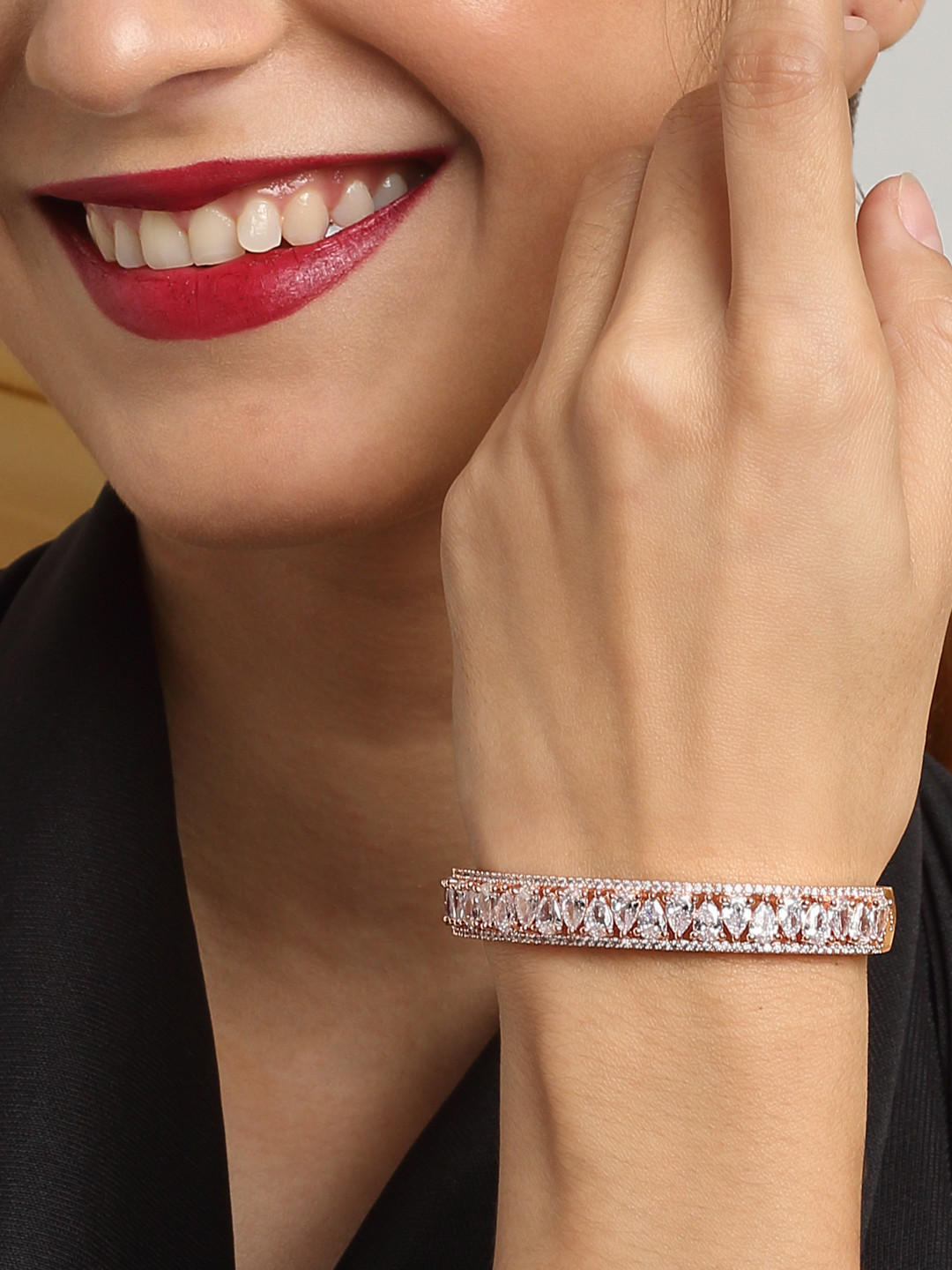 YouBella Women White & Gold-Toned Cubic Zirconia Gold-Plated Bangle-Style Bracelet