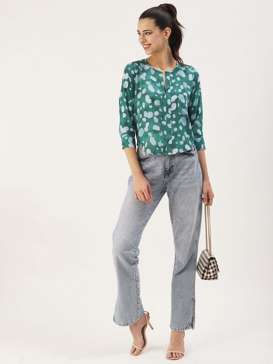 DressBerry Notch Neck Abstract Printed Crepe Top