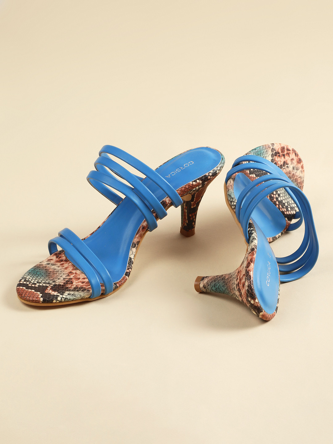 CORSICA Women Snakeskin Printed Striped Slim Heels