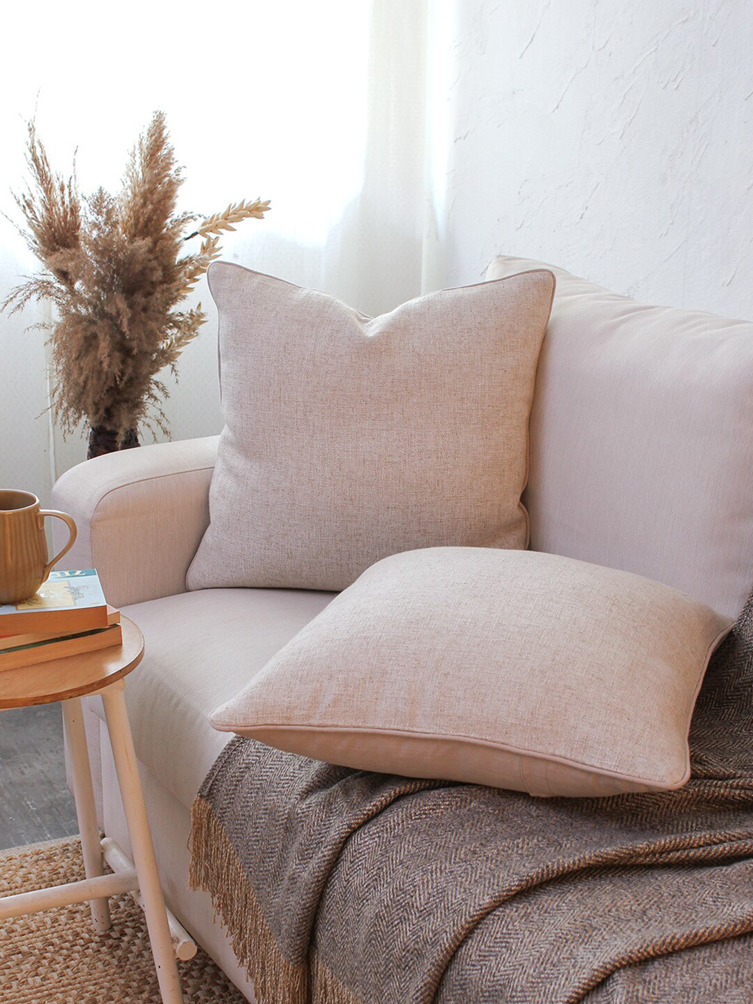 House This Soft & Light-Weight Nude Polyester Silk Durable 2 Pcs Cushion Covers -18x18In
