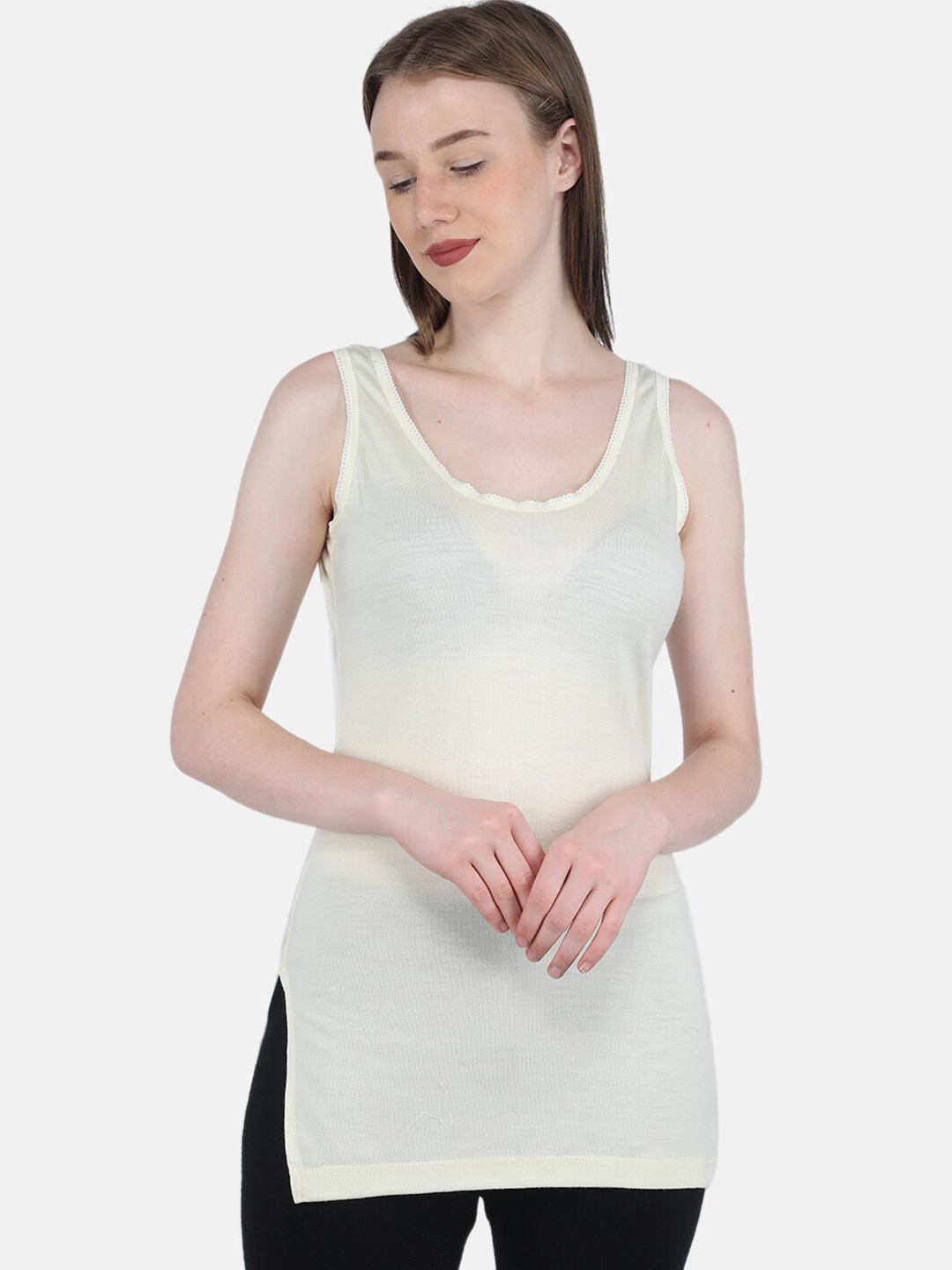 Women Off White Solid Thermal Camisole