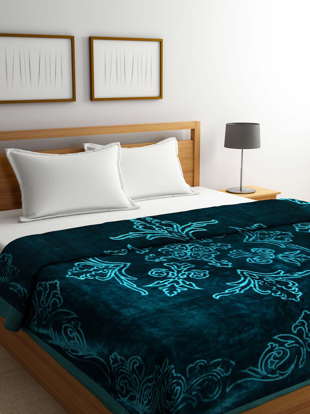 Arrabi Green Floral Printed 950 GSM Mild Winter Double Bed Blanket