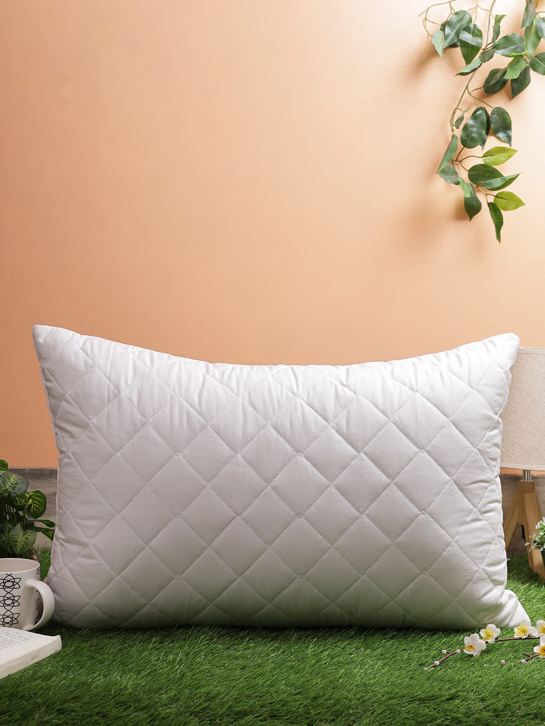 Emerald White Solid Polyester Stain-Resistant Medium Fibre Sleep Pillow-40 x 60 cm