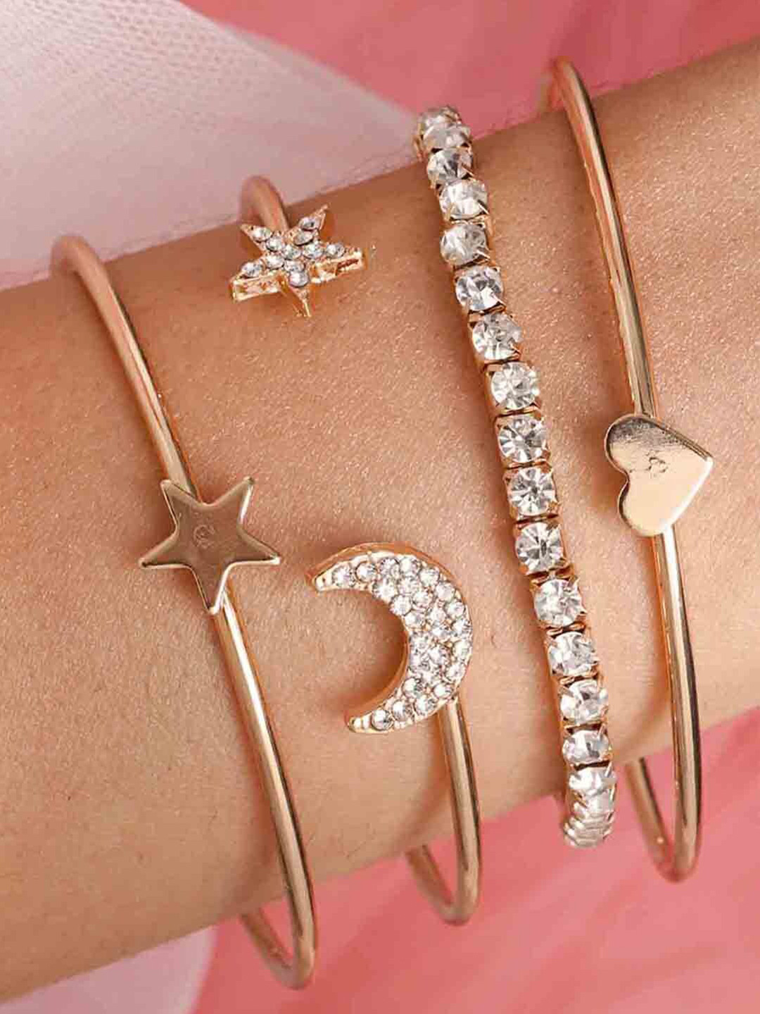 JOKER & WITCH Women Set of 4 Gold-Plated Cuff Bracelets
