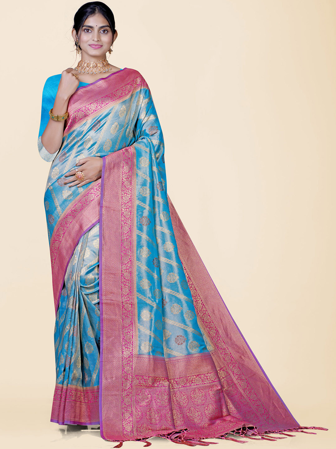 KAJREE Ethnic Motifs Zari Tissue Dharmavaram Saree