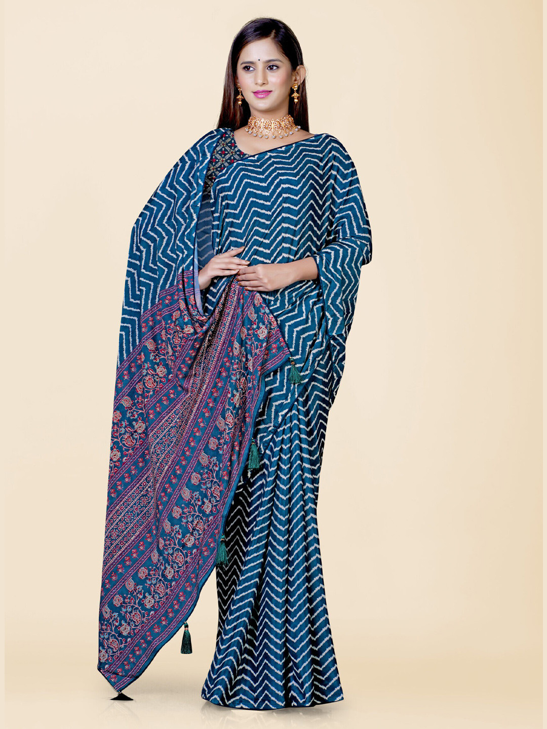 KAJREE Striped Silk Cotton Baluchari Saree