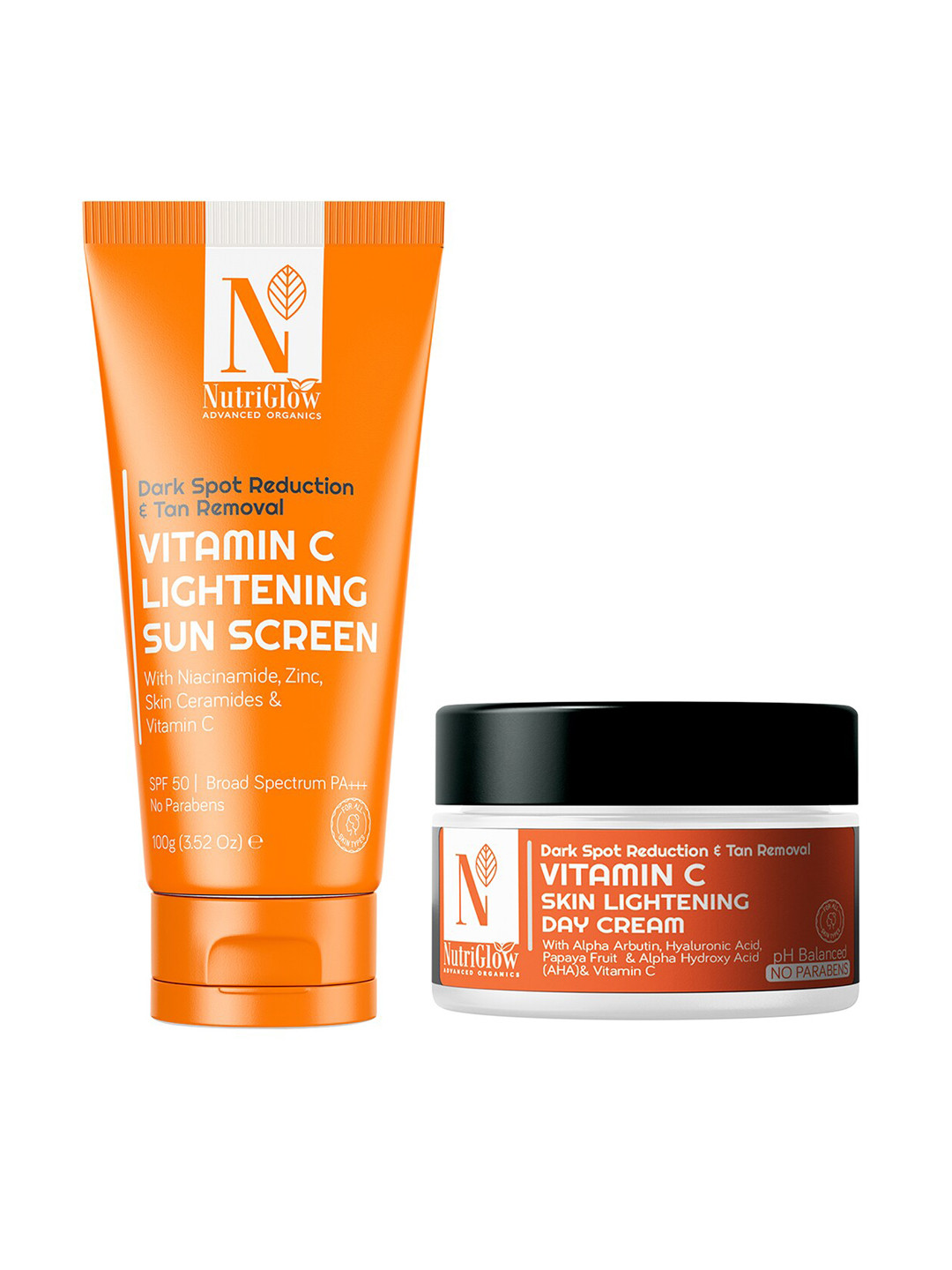 Nutriglow Advanced Organics Set of Vitamin C SPF 50 Sunscreen - 100 g & Day Cream - 50 g